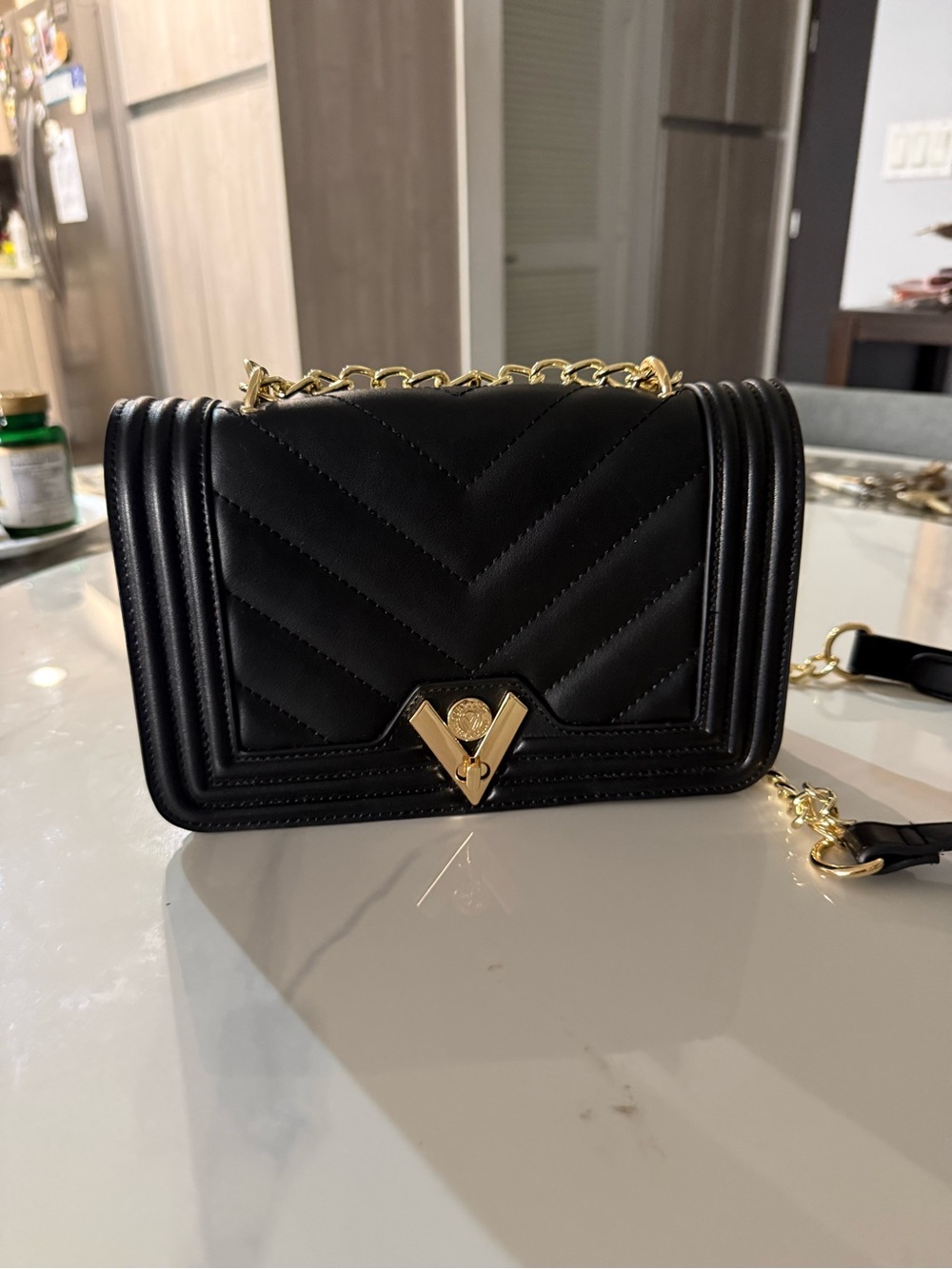 Valentino Garavani Black Quilted Leather Crossbody with Gold Hardware